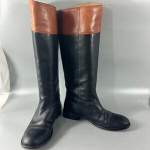 CORSO COMO Black/Brown Leather Pull-on Tall Riding Boots, Size 6